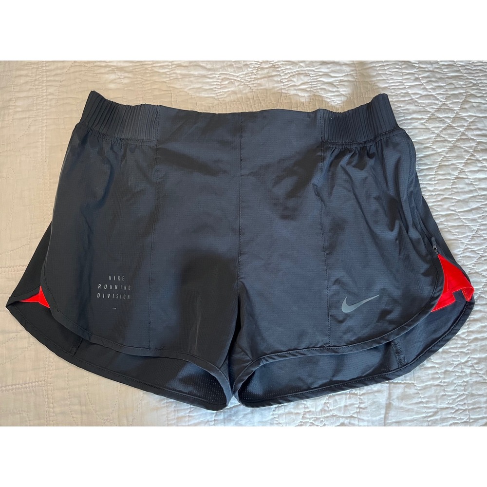 Nike Running Division Shorts Womens Large Black Red Zip Ventilation Ripstop
